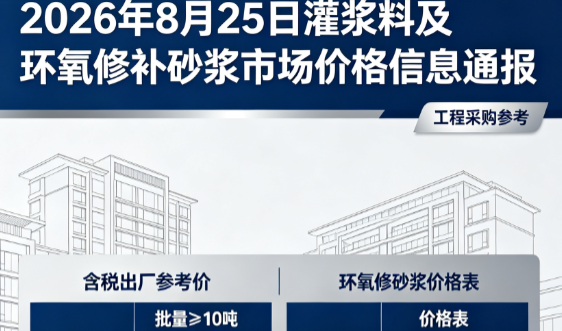 干河街道2026年8月25日灌浆料及环氧修补砂浆市场价格信息通报